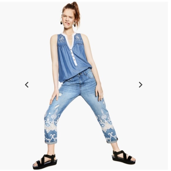 Desigual Exotic Jeans Embroidered and Distressed